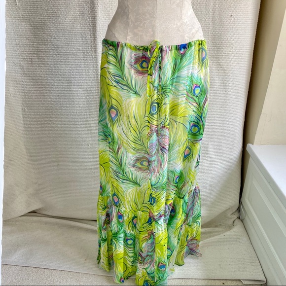 Anthro OS Silk Peacock Feather Print Skirt Dress - Picture 8 of 8